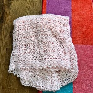 Handmade Pink Crochet Blanket Vintage
